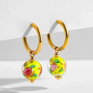 Portofino Rose Glass Gold Hoop Earrings